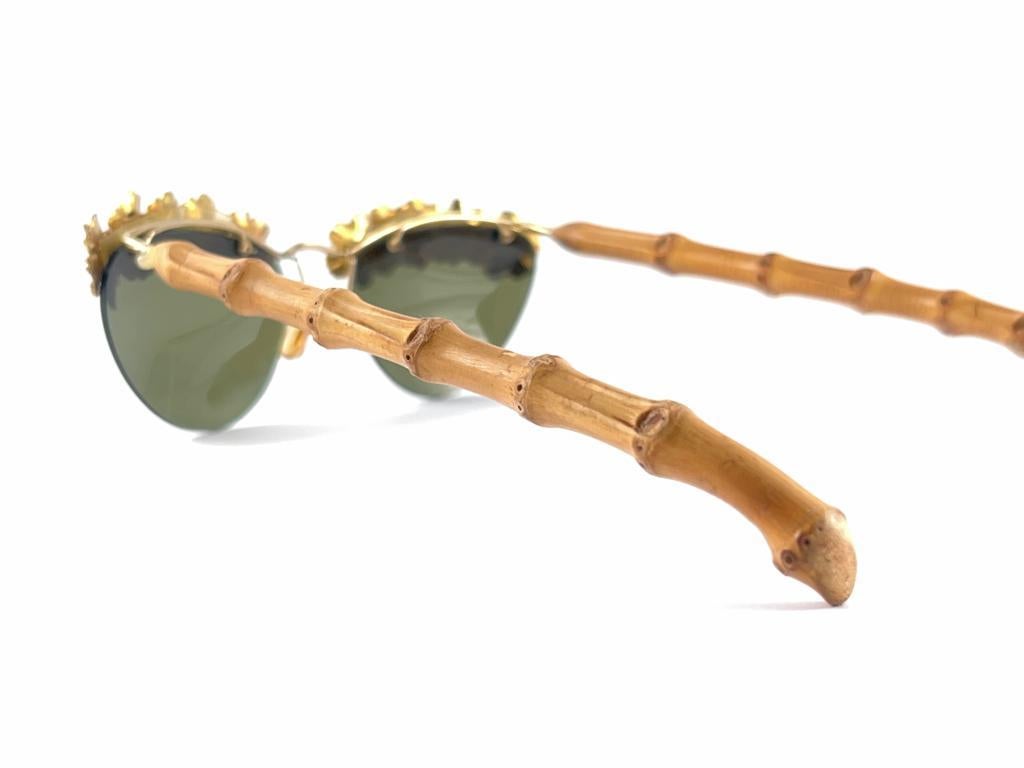 Vintage Cat Eye Bamboo Filigree & Pearls Wood Mid Century Sunglasses 1960's 2