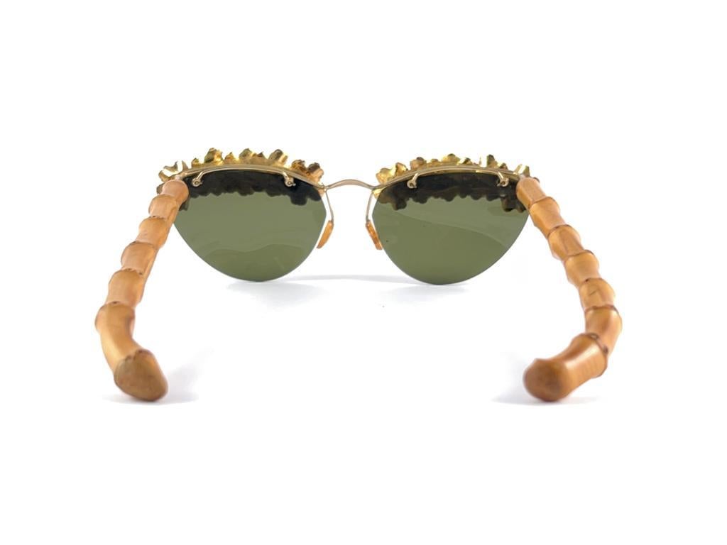 Vintage Cat Eye Bamboo Filigree & Pearls Wood Mid Century Sunglasses 1960's 5