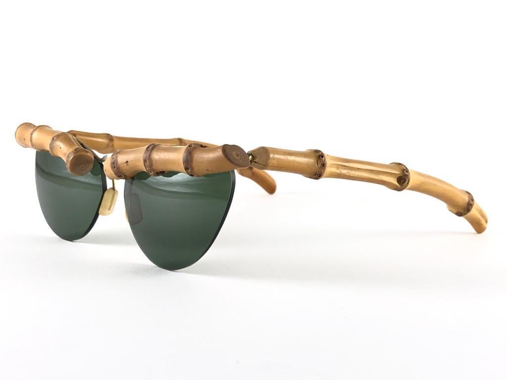 Brown Vintage Cat Eye Bamboo Wood Mid Century Sunglasses 1960's