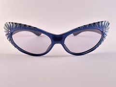 Vintage Cat Eye Blue Feathers Sunglasses Made In France