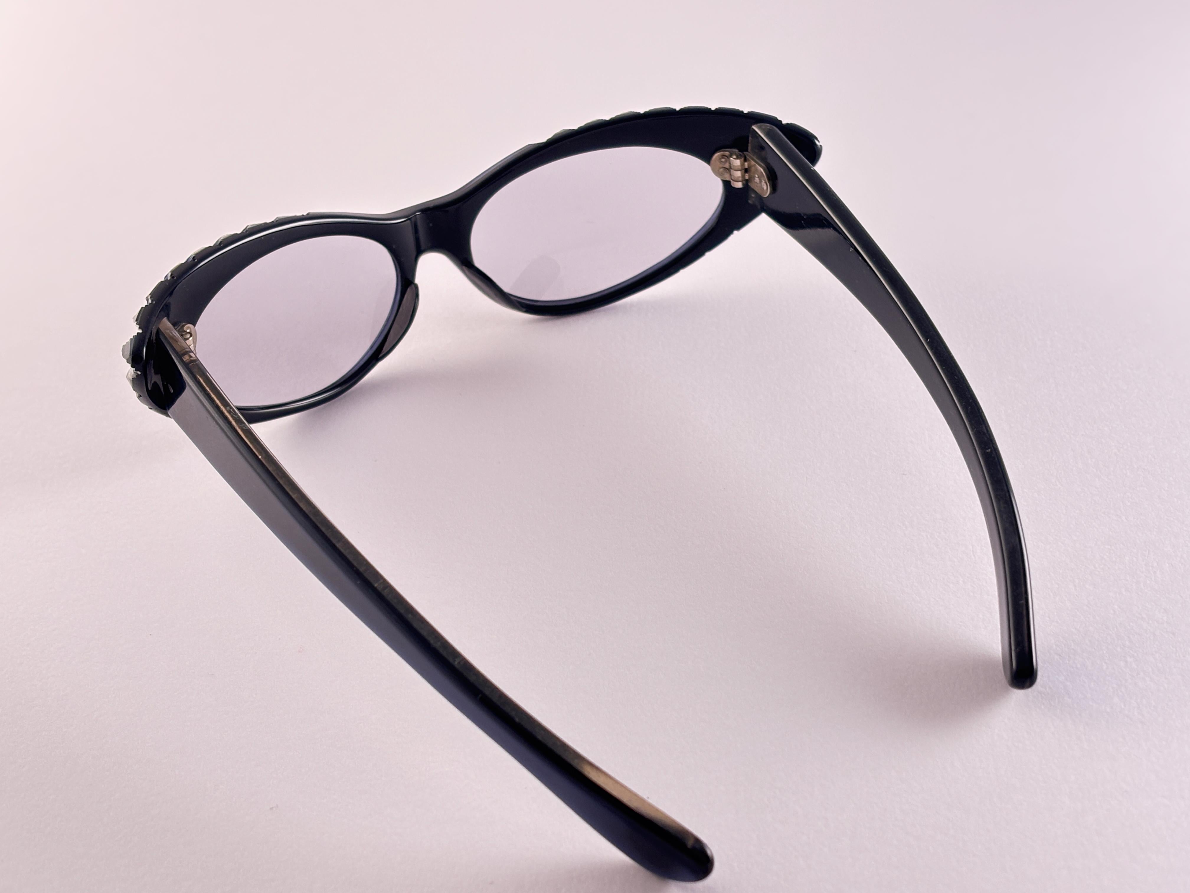 Women's Vintage Cat Eye Blue Feathers Sunglasses Made In France For Sale