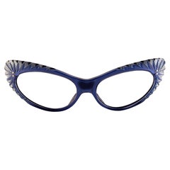 Vintage Cat Eye Blue Feathers Sunglasses Made In France