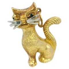 Vintage 18K Cat Charm Pendant Yellow Gold