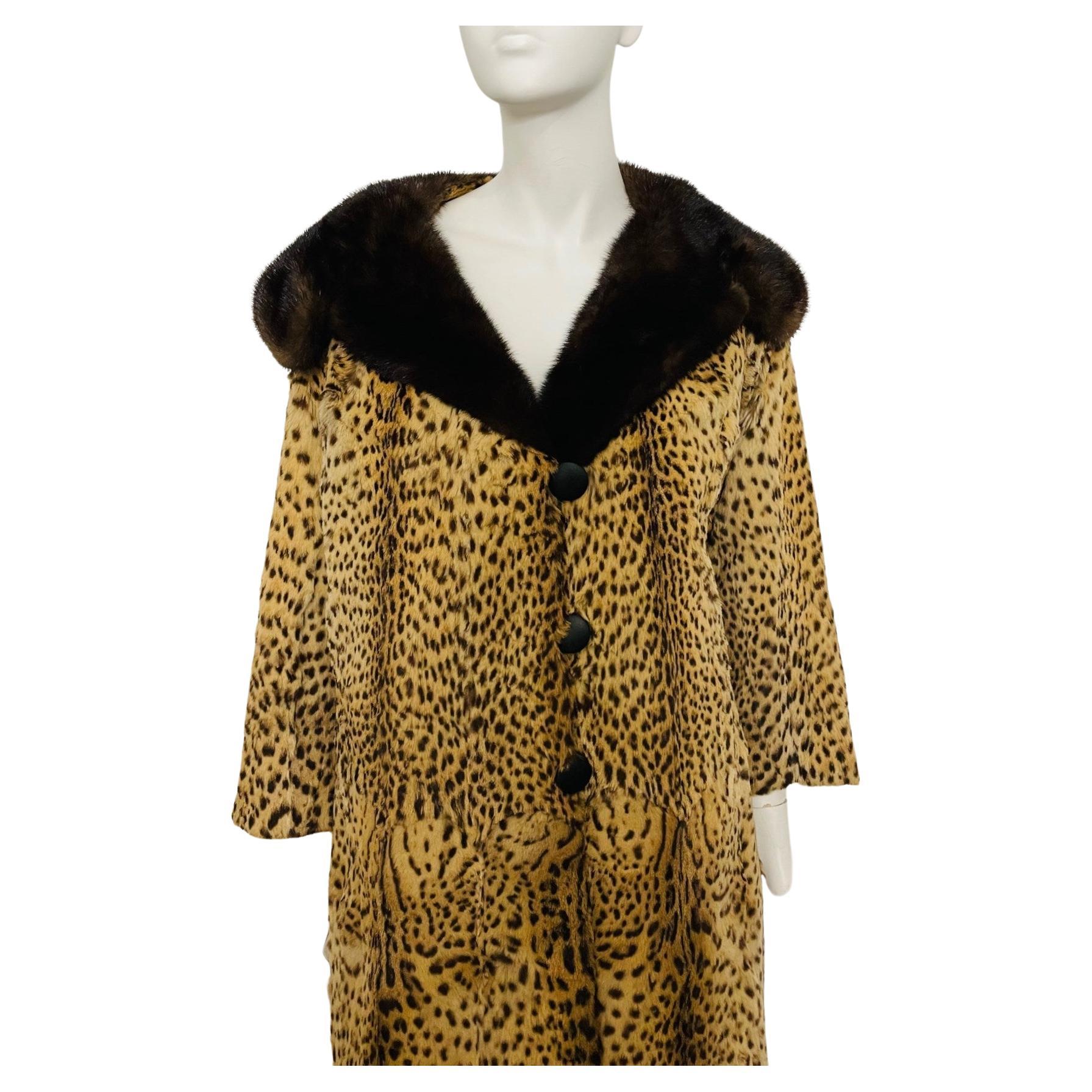 Stunning, supple leopard print on a sheared fur. It has a brown Mink Collar. This is shown on a dress form that is a size 2-4 and there is room. Please refer to the measurements to compare them to something that fits you. *Up to 42