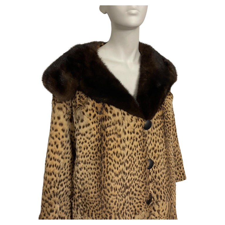 Vintage Cat Printed Fur Jacket Swing Coat For Sale at 1stDibs