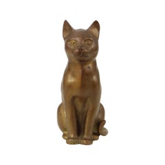 Vintage Cat Statue Bronze Sculpture Cat Decorative 24cm