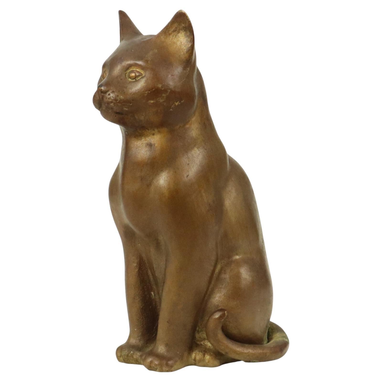 Vintage Cat Statue Bronze Sculpture Cat Decorative 24cm