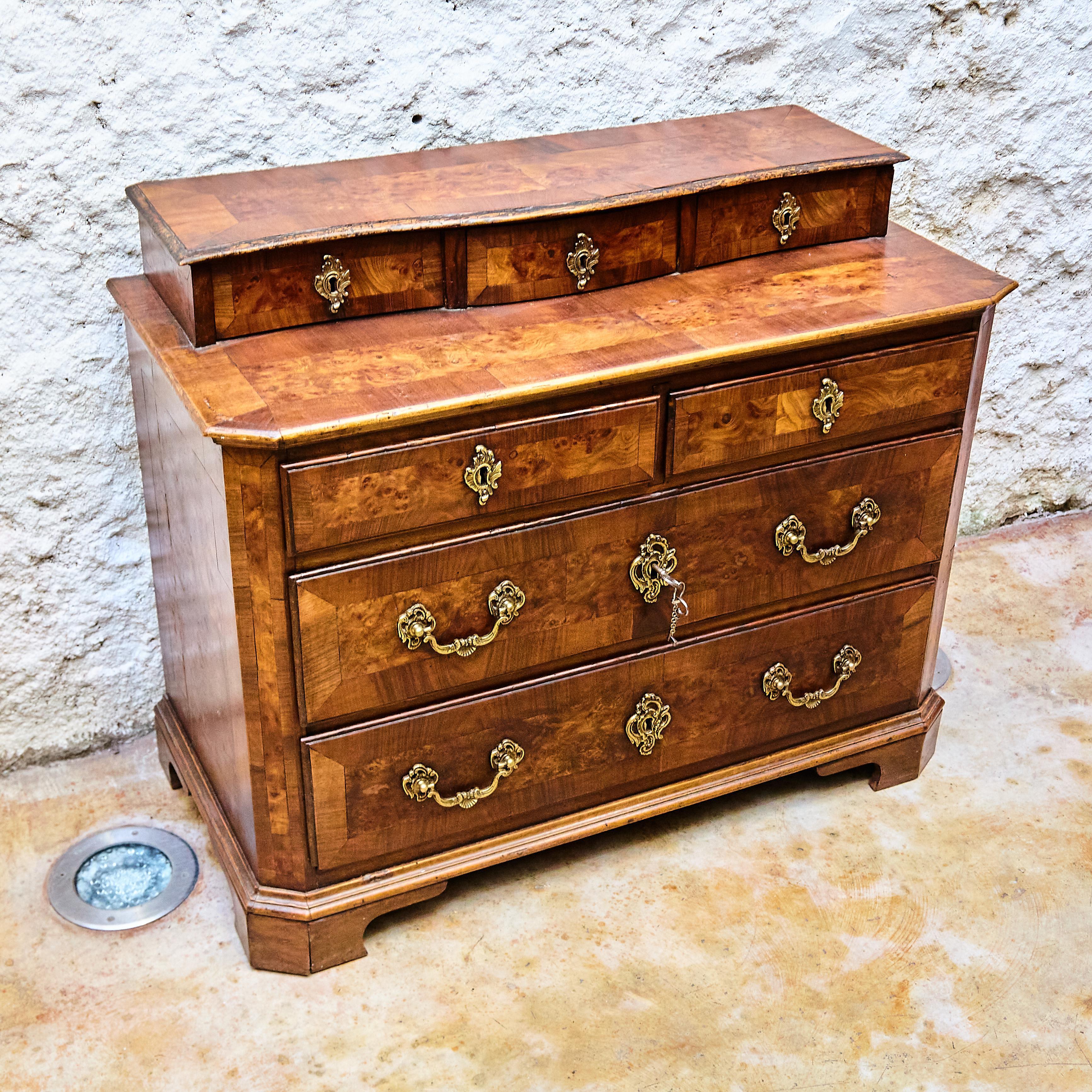 Mid-Century Modern Vintage Catalan Wood Chest with Drawers, Spain, circa 1930 – Original Condition For Sale