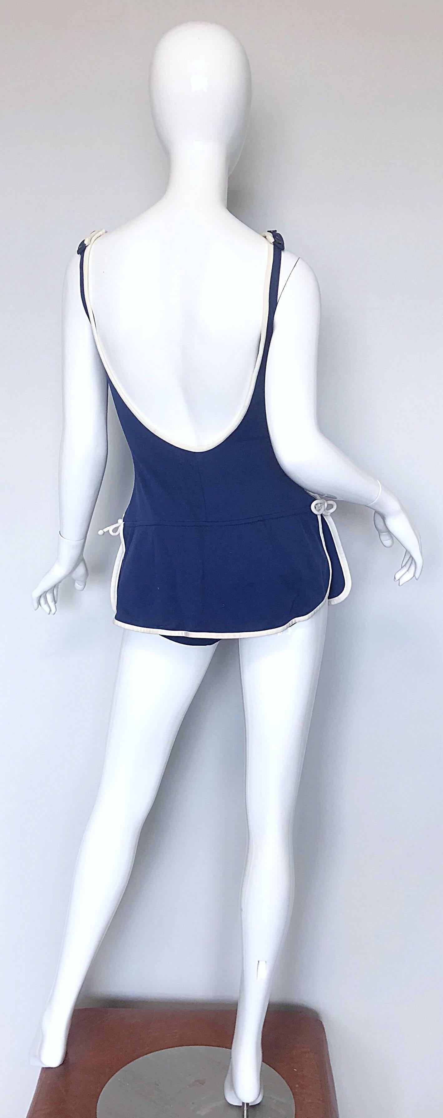Catalina Vintage 1960er Marineblauer + weißer nautischer Einteiler 60er Jahre Strampler-Badeanzug (Violett) im Angebot