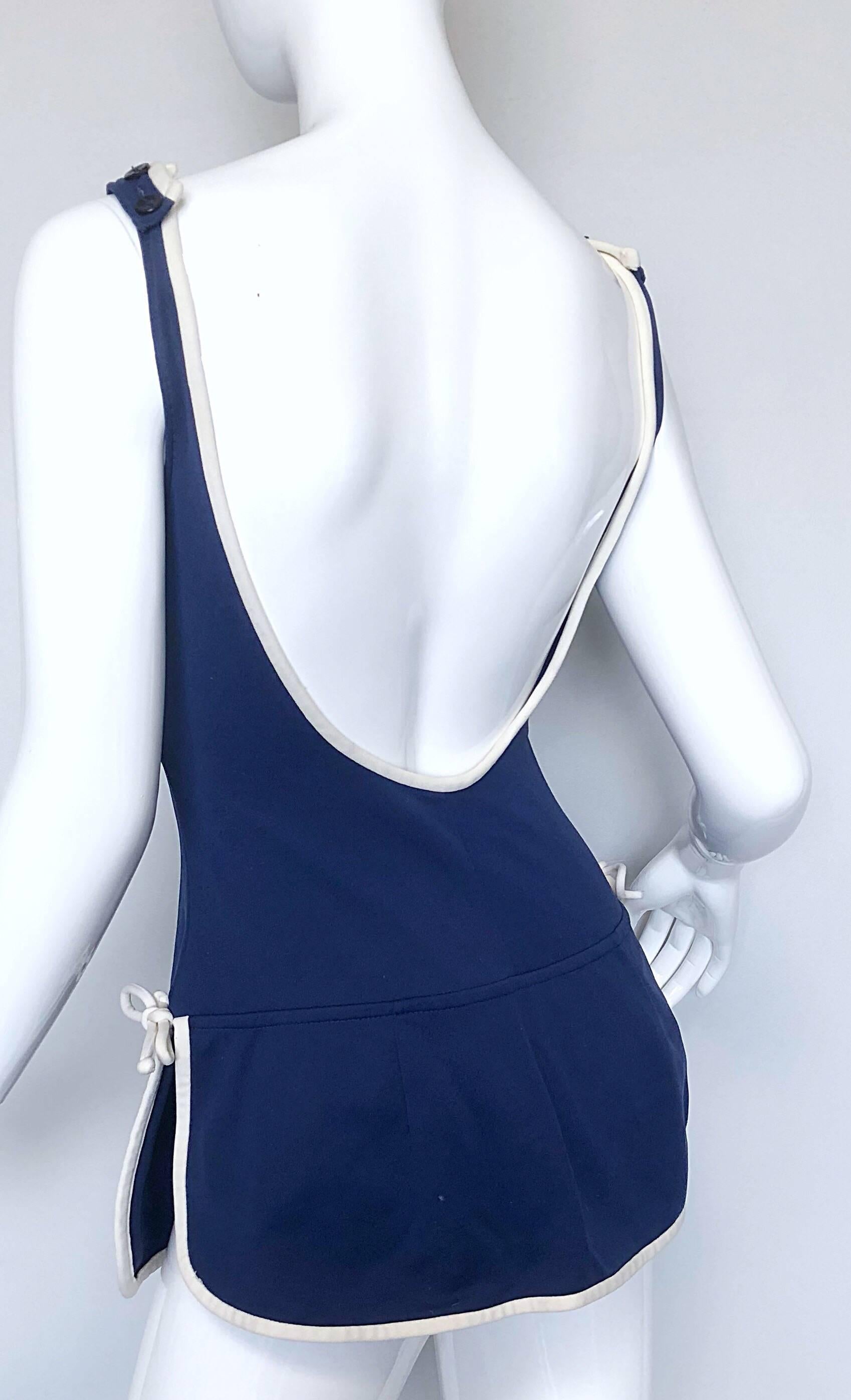 Purple Vintage Catalina 1960s Navy Blue + White Nautical One Piece 60s Romper Swimsuit For Sale