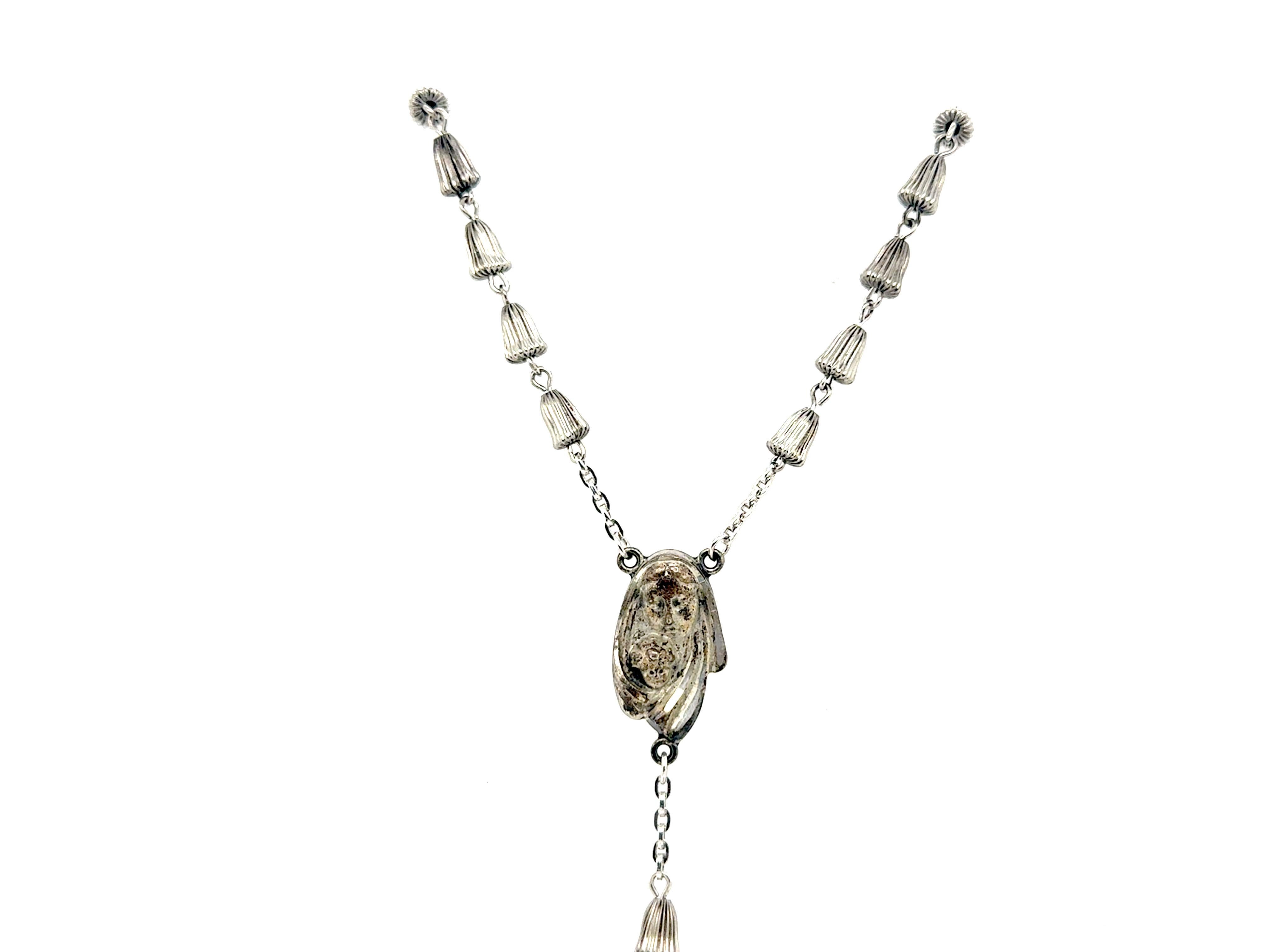 Vintage Catamore Rosary Crucifix Cross Virgin Mary 27 Inch Necklace Sterling Sil Unisexe en vente