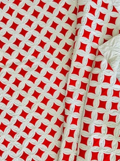 Vintage Cathedral Window Quilt in Brilliant Red and White - Handcrafted
