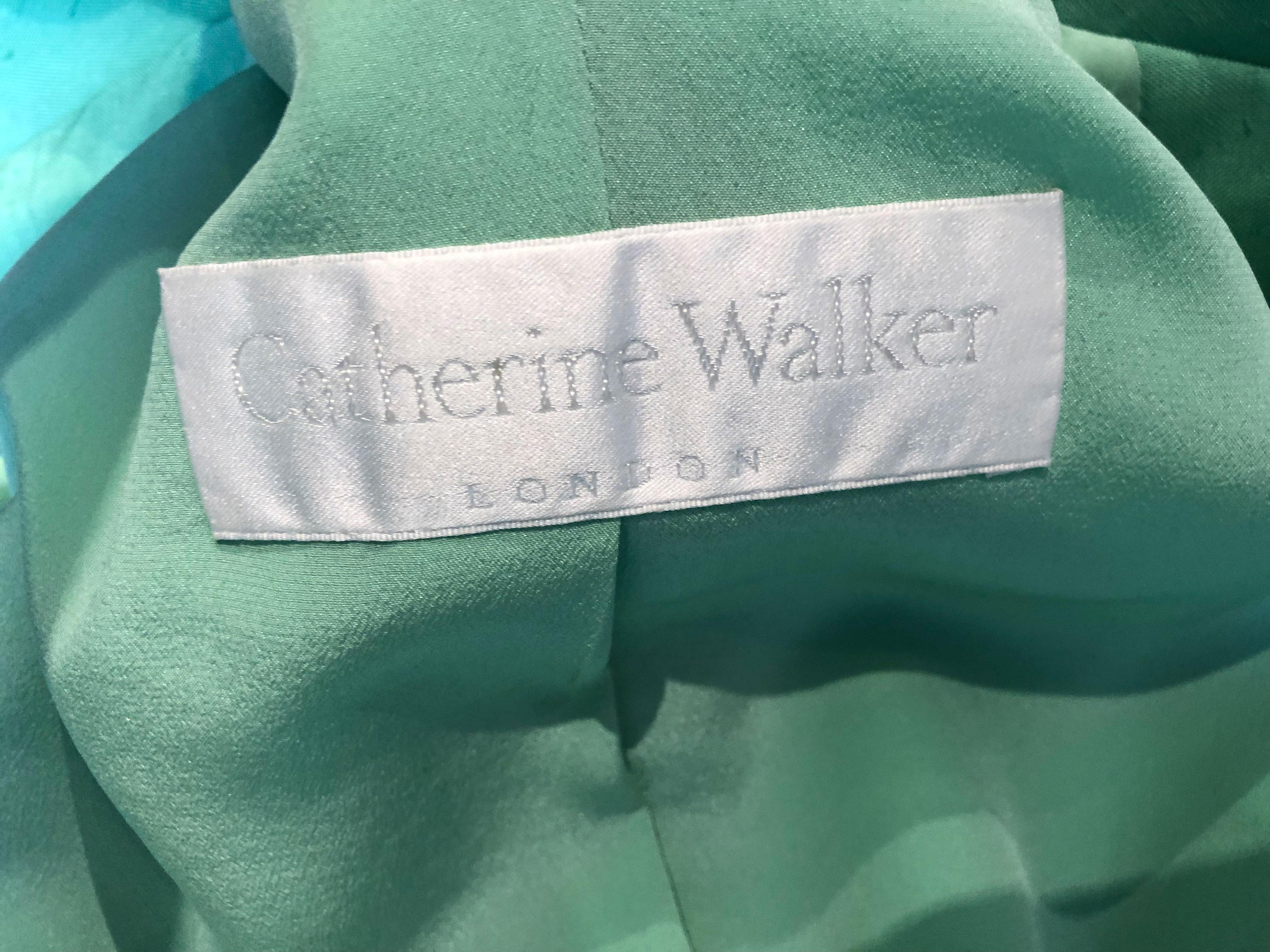 Vintage Catherine Walker Green Silk Skirt Suit In Good Condition In London, GB