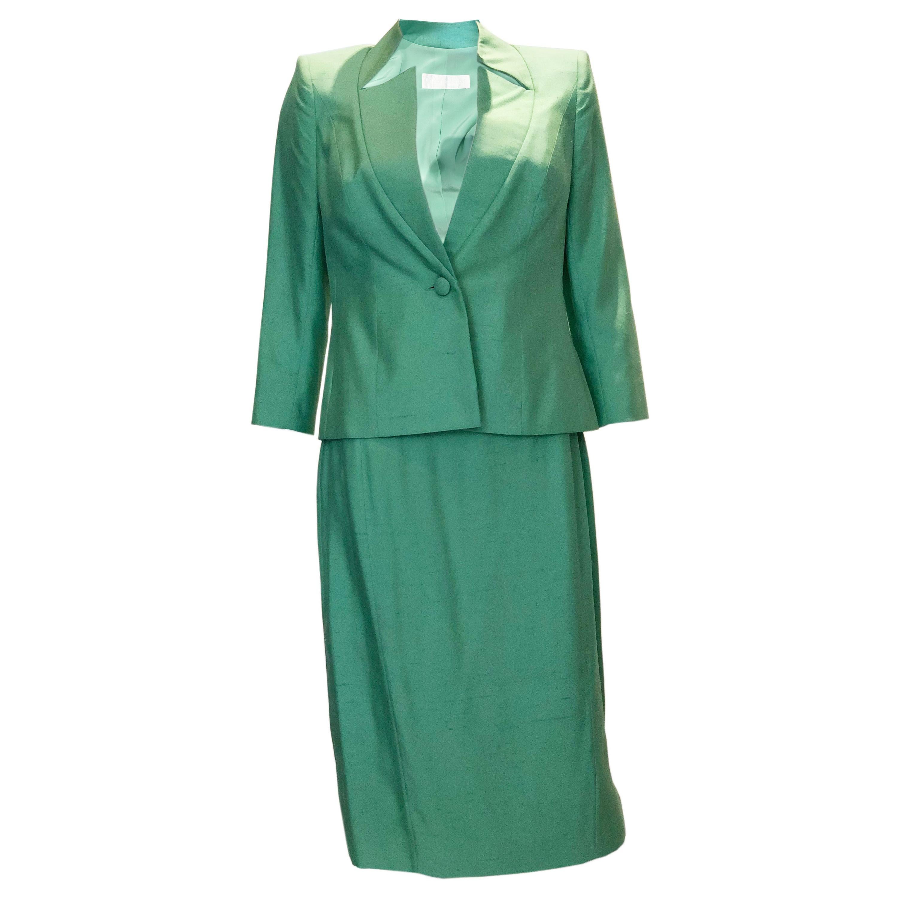 Vintage Catherine Walker Green Silk Skirt Suit