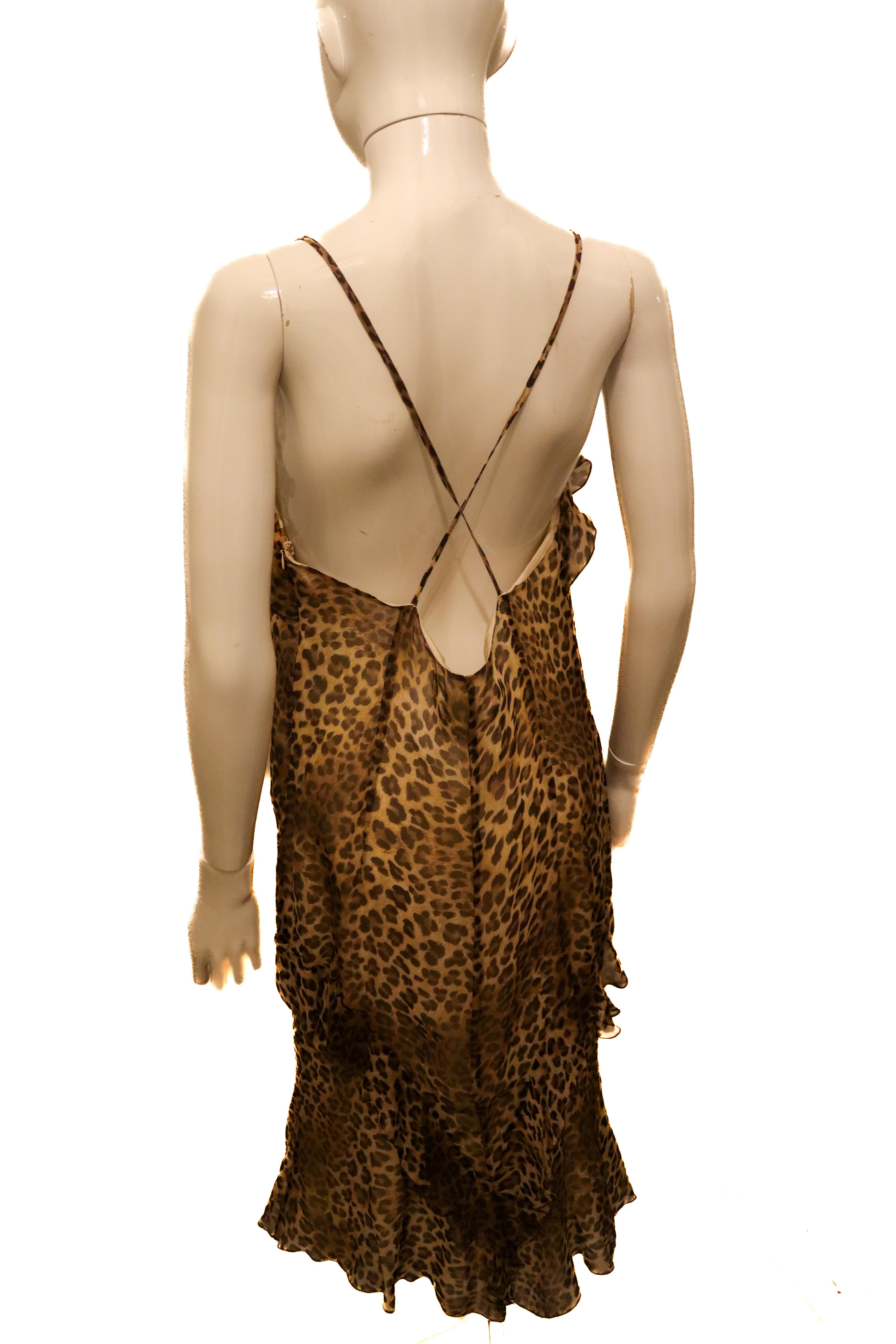 Brown Vintage Catherines Couture Leopard Print Silk Dress For Sale