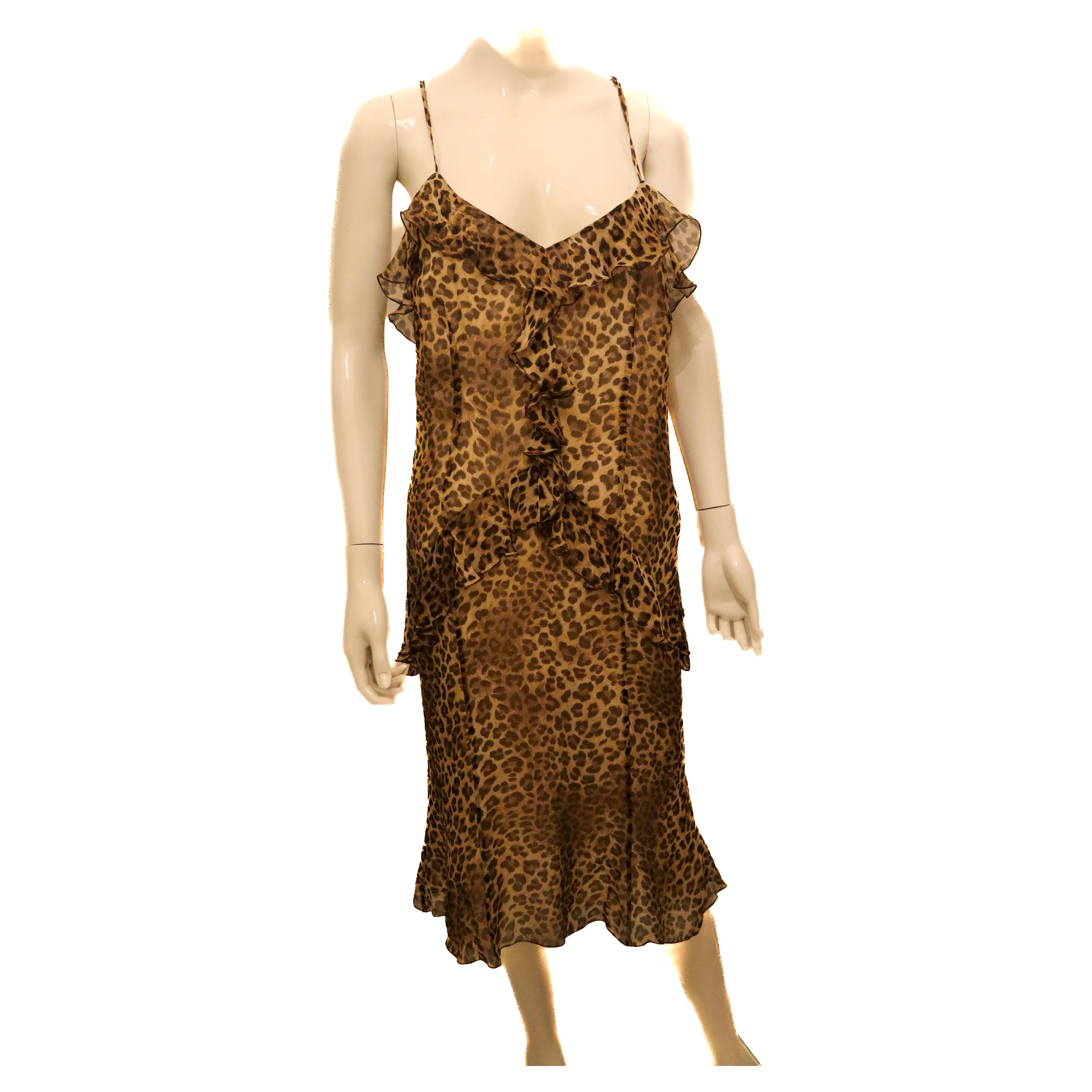 Vintage Catherines Couture Leopard Print Silk Dress For Sale