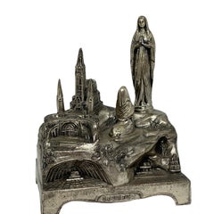 Vintage Catholic Lourdes Souvenir Building with Music Box, France 1920s