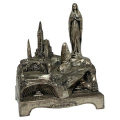 Antique Catholic Lourdes Souvenir Building with Music Box, France 1920s