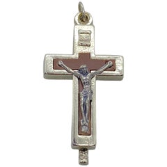 Vieille Boite Reliquaire Catholique Pendentif Crucifix avec Reliques de Sainte Catherine