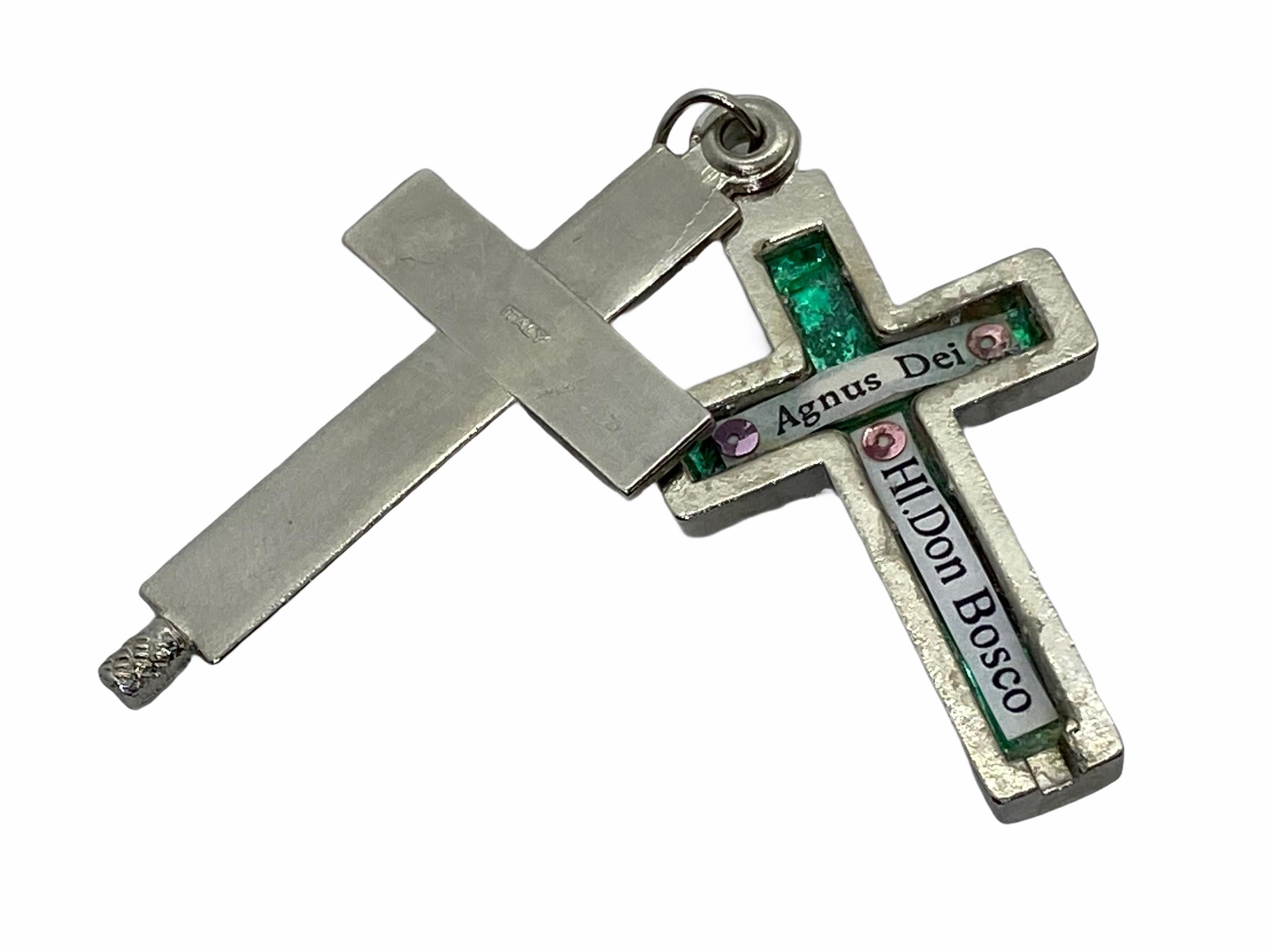 Mid-20th Century Vintage Catholic Reliquary Box Crucifix Pendant with Relics of Saint Don Bosco