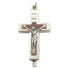 Vieille Boite Reliquaire Catholique Pendentif Crucifix avec Reliques de Saint Don Bosco