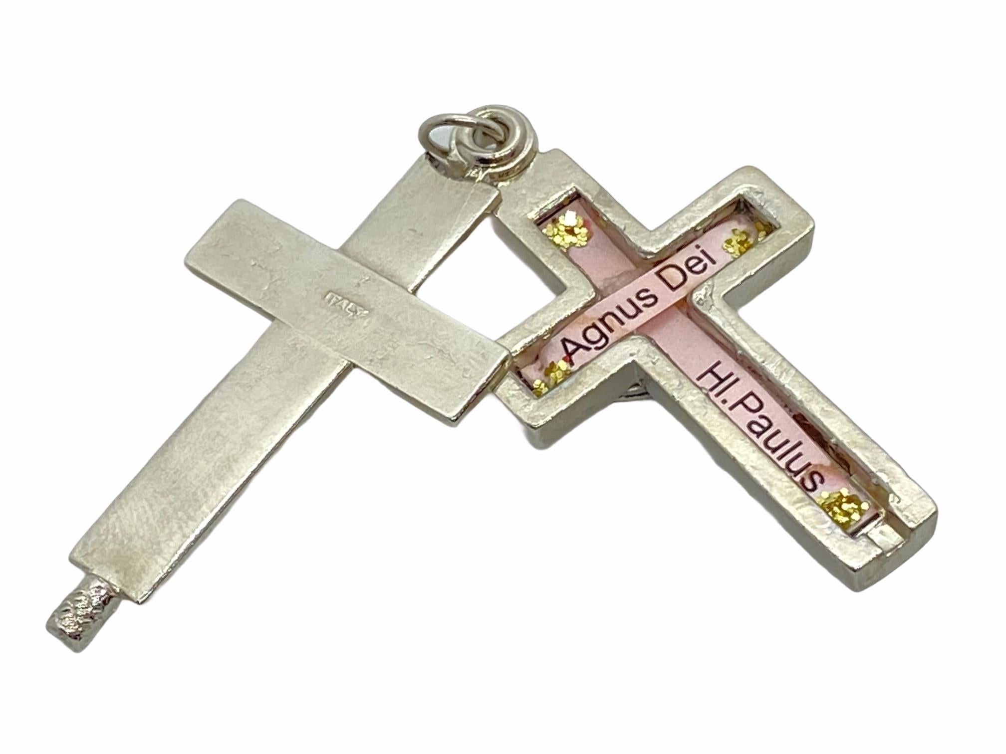 Mid-20th Century Vintage Catholic Reliquary Box Crucifix Pendant with Relics of Saint Paul