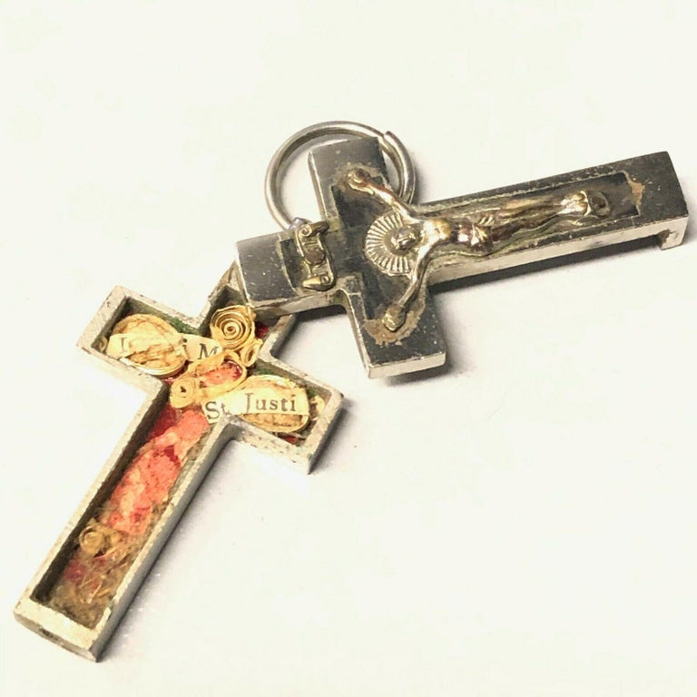 Vintage Catholic Reliquary Box Crucifix Pendant with Relics of Saints ...