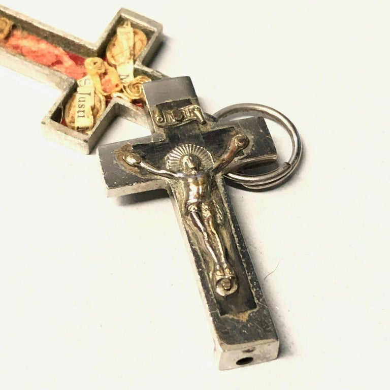 Vintage Catholic Reliquary Box Crucifix Pendant with Relics of Saints