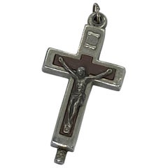 Pendentif crucifix boîte reliquaire catholique vintage avec reliques de saints