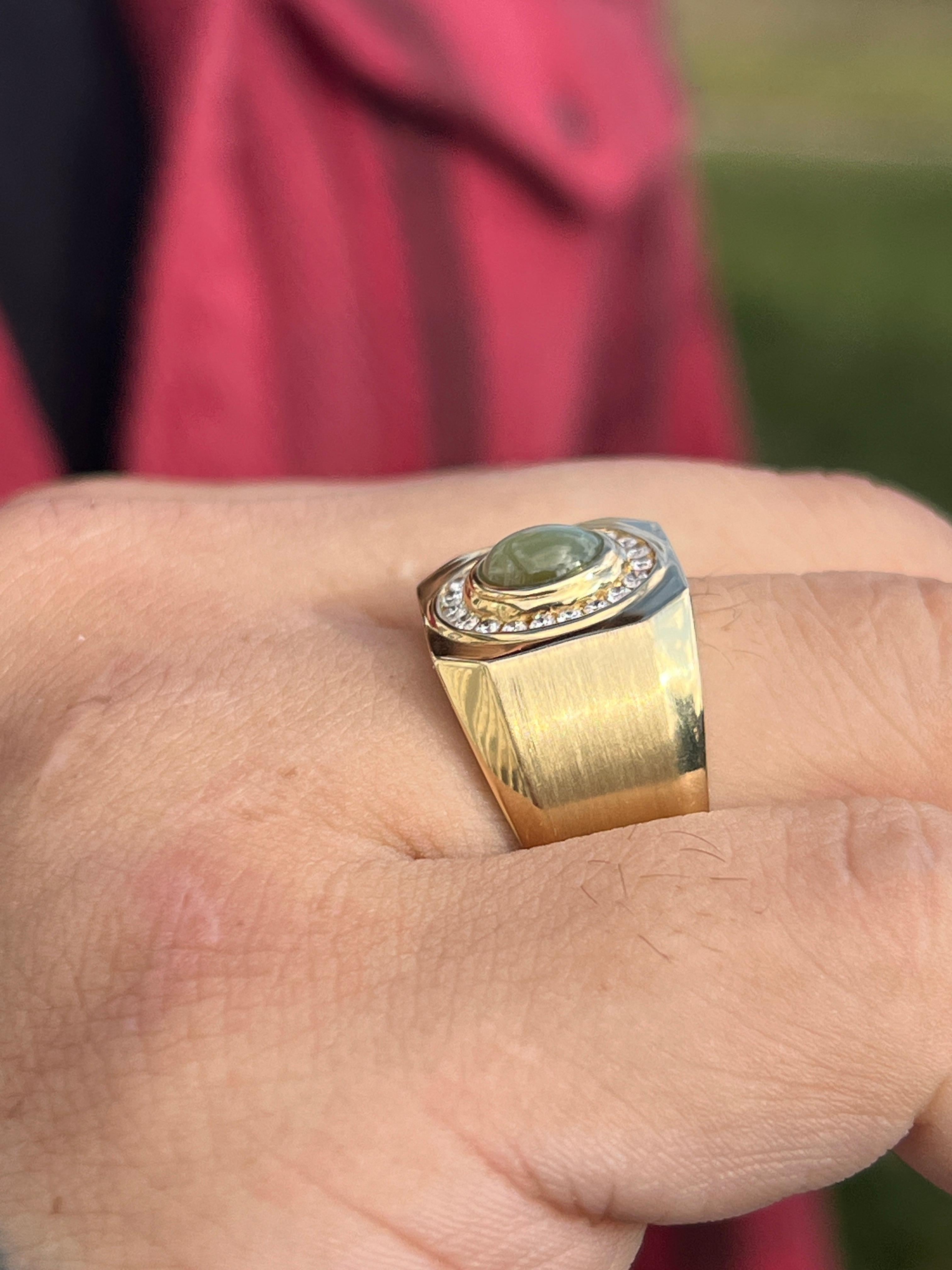 Anello d'epoca con crisoberillo e diamanti in oro giallo 18 carati per uomo in vendita 4