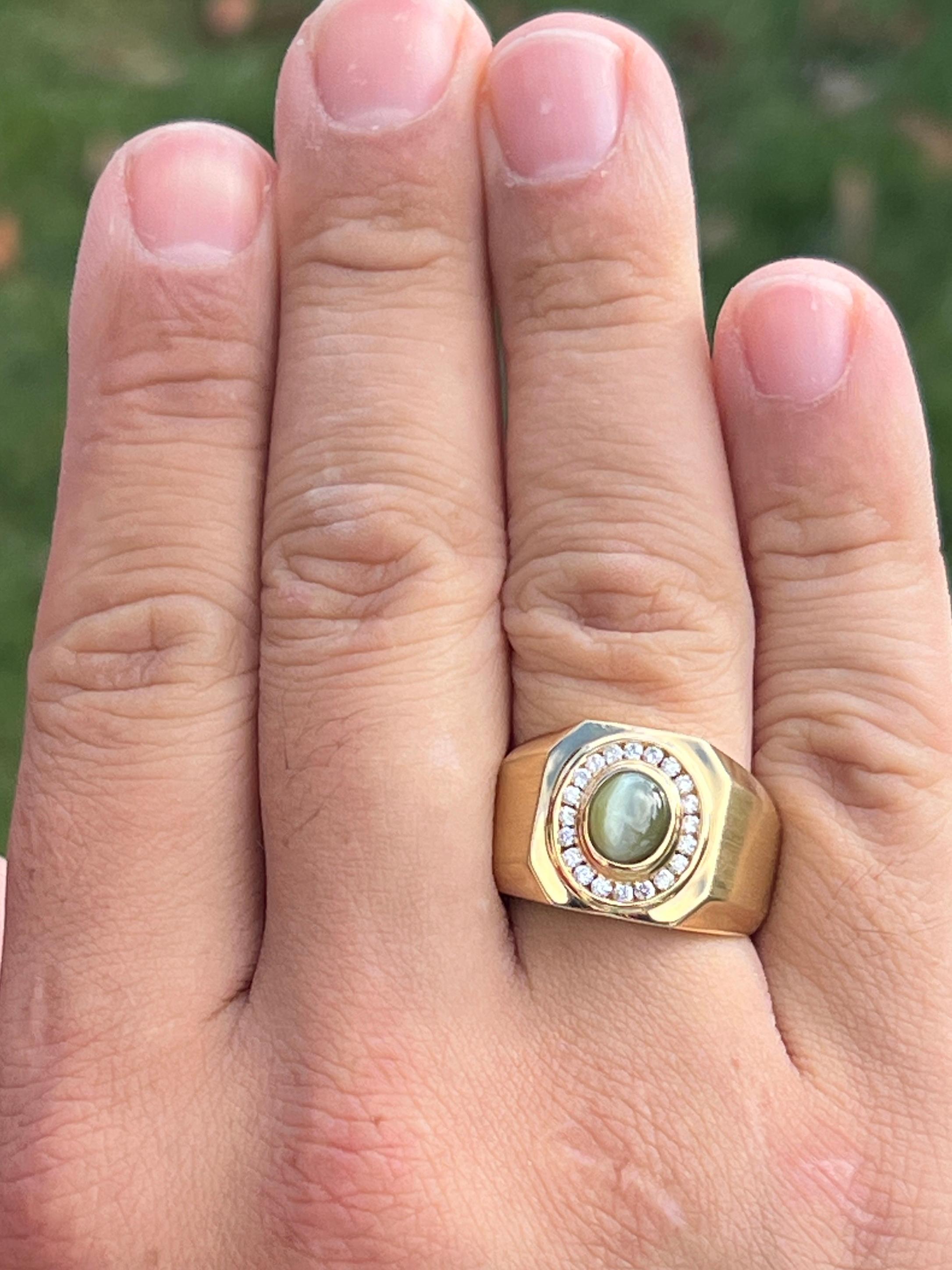 Anello d'epoca con crisoberillo e diamanti in oro giallo 18 carati per uomo in vendita 3