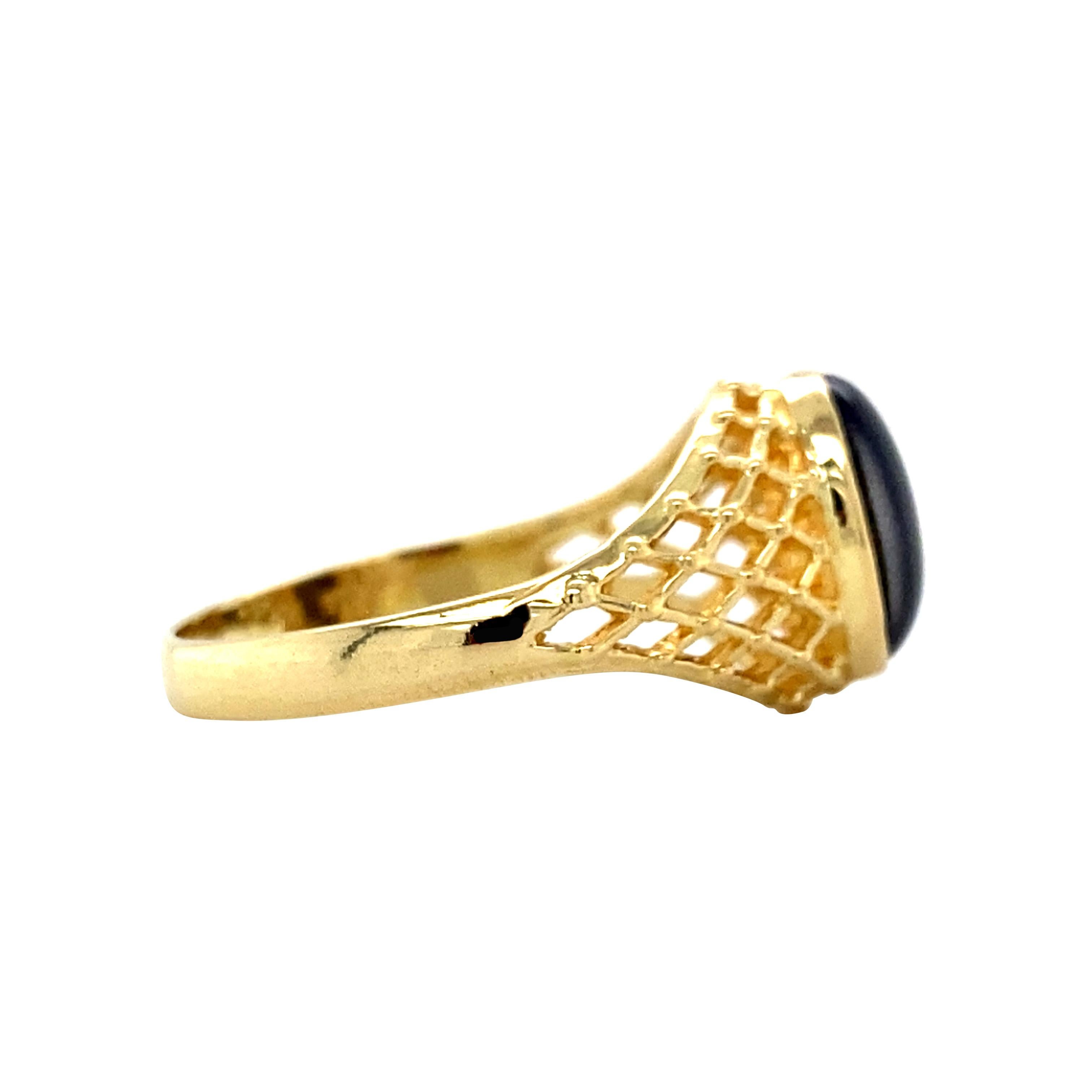 Vintage Cat's Eye Glass Lattice-Work verzierter Solitär-Ring, 18K Gelbgold im Zustand „Gut“ im Angebot in AMSTERDAM, NL