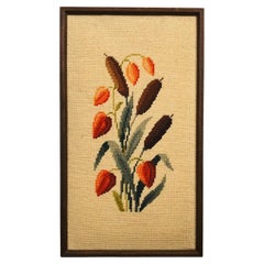 Vintage Cattails Cross Stitch Wall Hanging