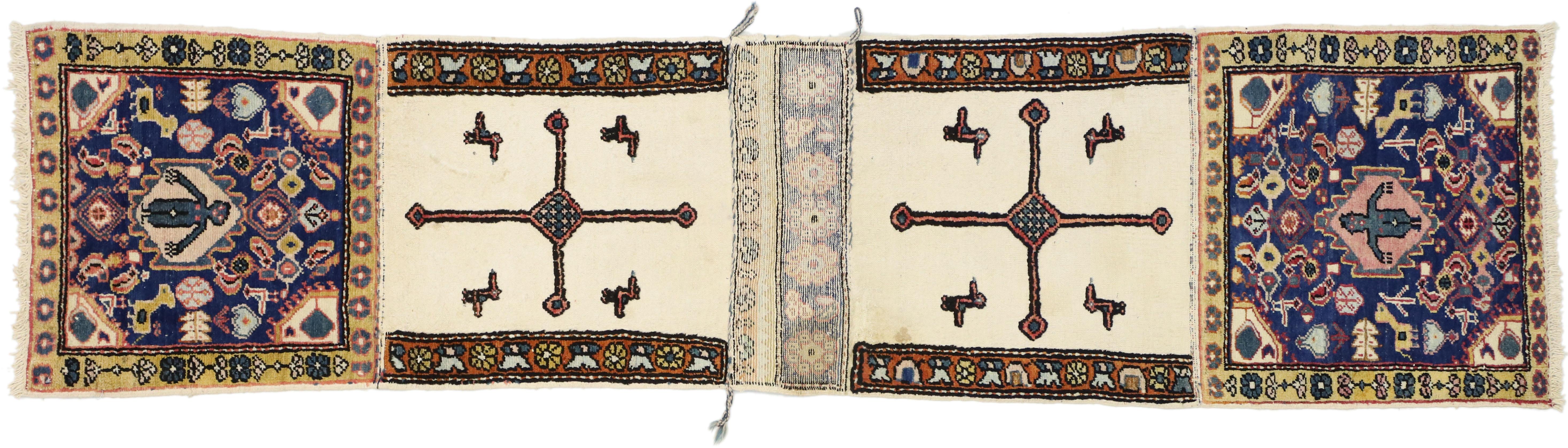 Persian Vintage Caucasian Azerbaijan Nomadic Double Saddle Bag, Tapestry Wall Hanging For Sale