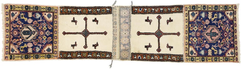 20th Century Vintage Caucasian Azerbaijan Nomadic Double Saddle Bag, Tapestry Wall Hanging For Sale