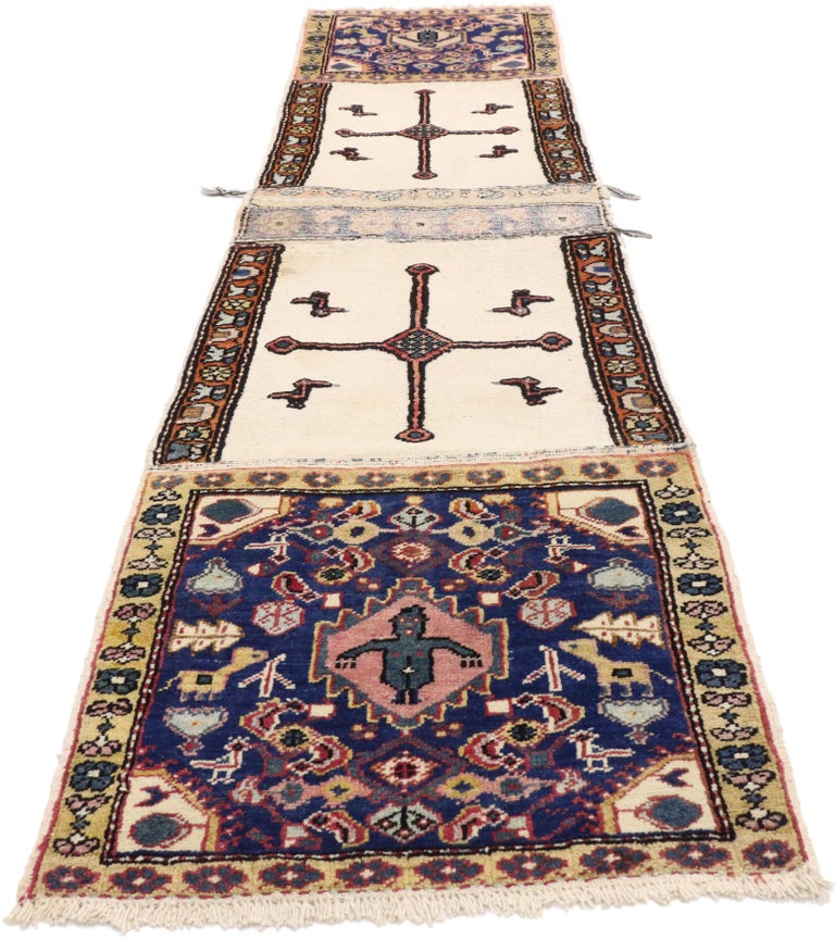 Wool Vintage Caucasian Azerbaijan Nomadic Double Saddle Bag, Tapestry Wall Hanging For Sale