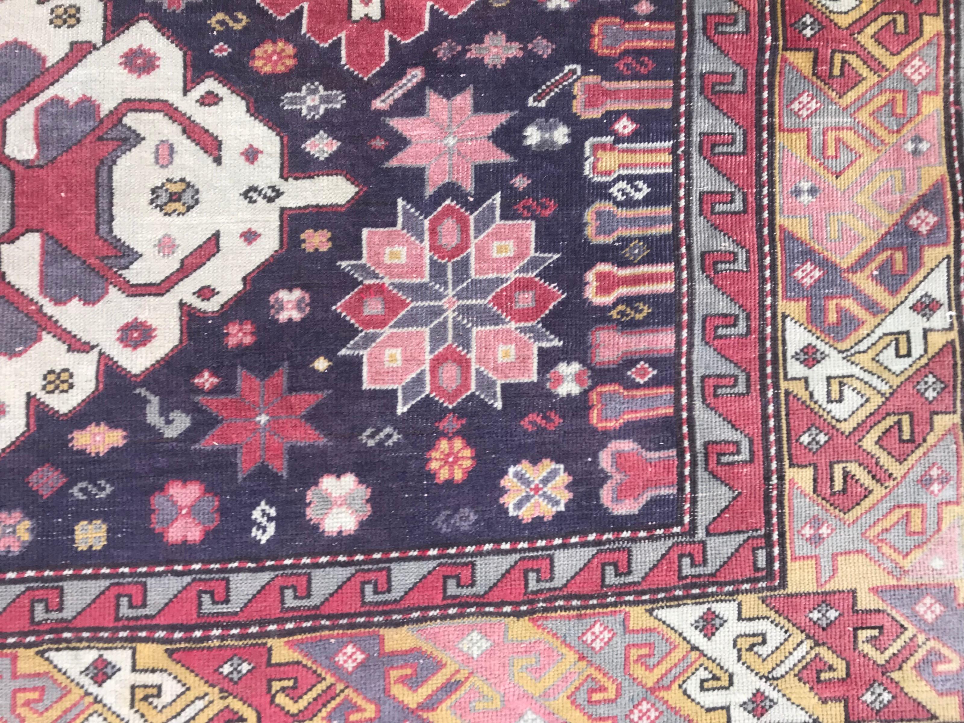 Hand-Knotted Vintage Caucasian Azerbaijan Rug