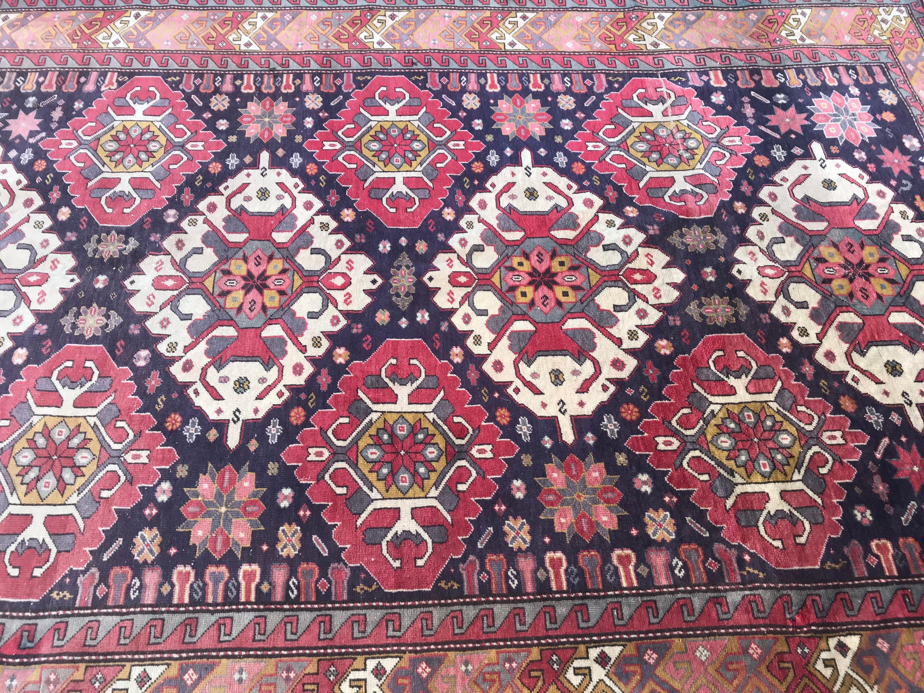 Wool Vintage Caucasian Azerbaijan Rug
