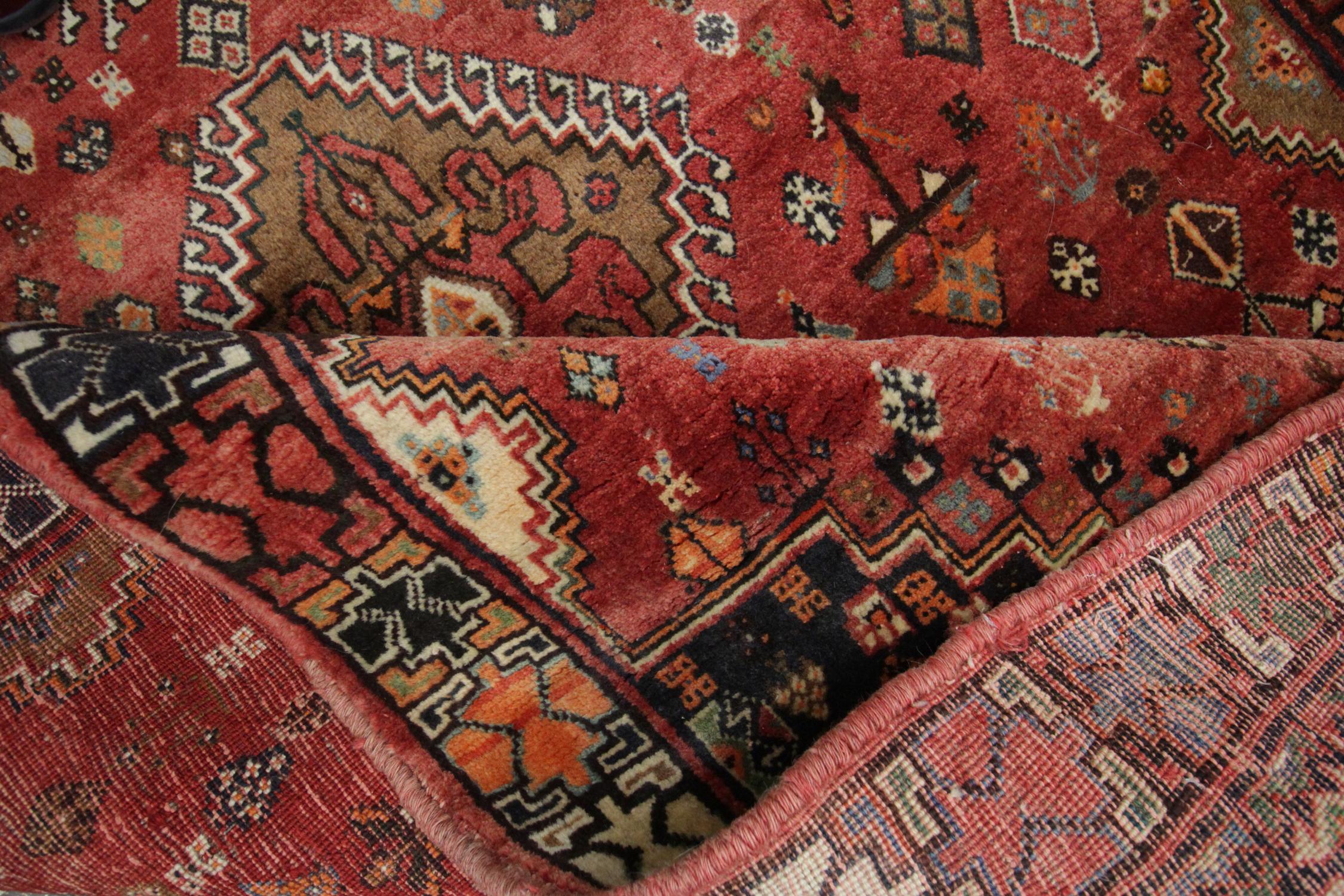 Vintage Caucasian Azerbaijan Tribal Rug, 1970 Traditional Red Wool Large Rug For Sale 4