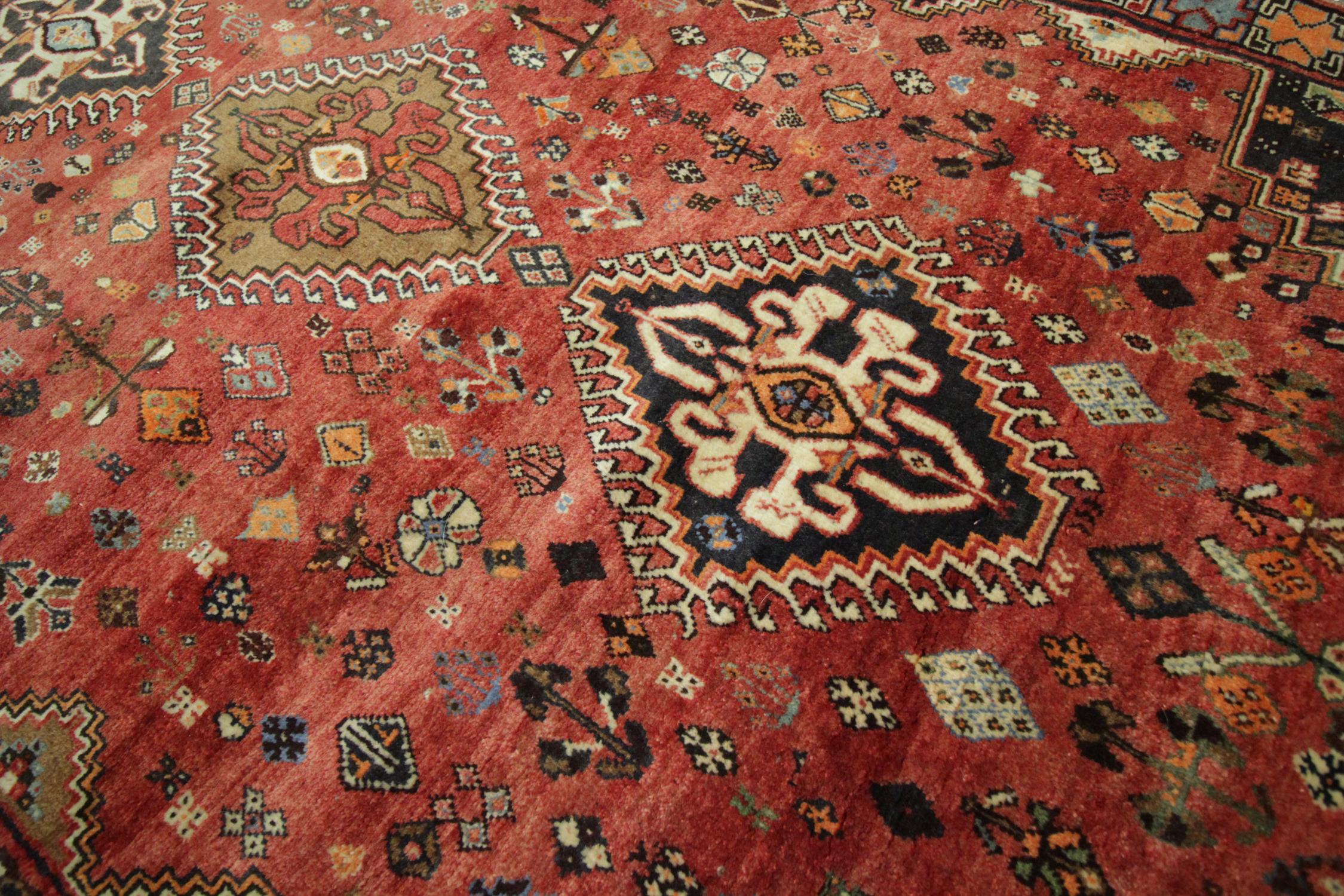 Vintage Caucasian Azerbaijan Tribal Rug, 1970 Traditional Red Wool Large Rug For Sale 1