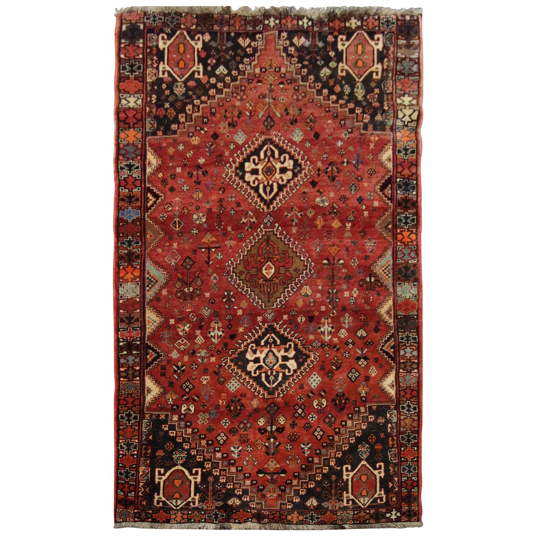 Vintage Caucasian Azerbaijan Tribal Rug, 1970 Traditional Red Wool Large Rug For Sale