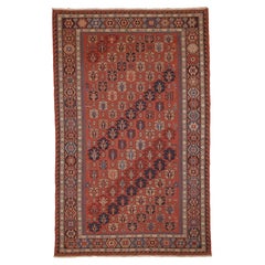 Vintage Caucasian Geometric All-Over Shield Design Sumak Rug