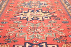 Tappeto Sumak vintage dal design geometrico caucasico con stelle Lesghi