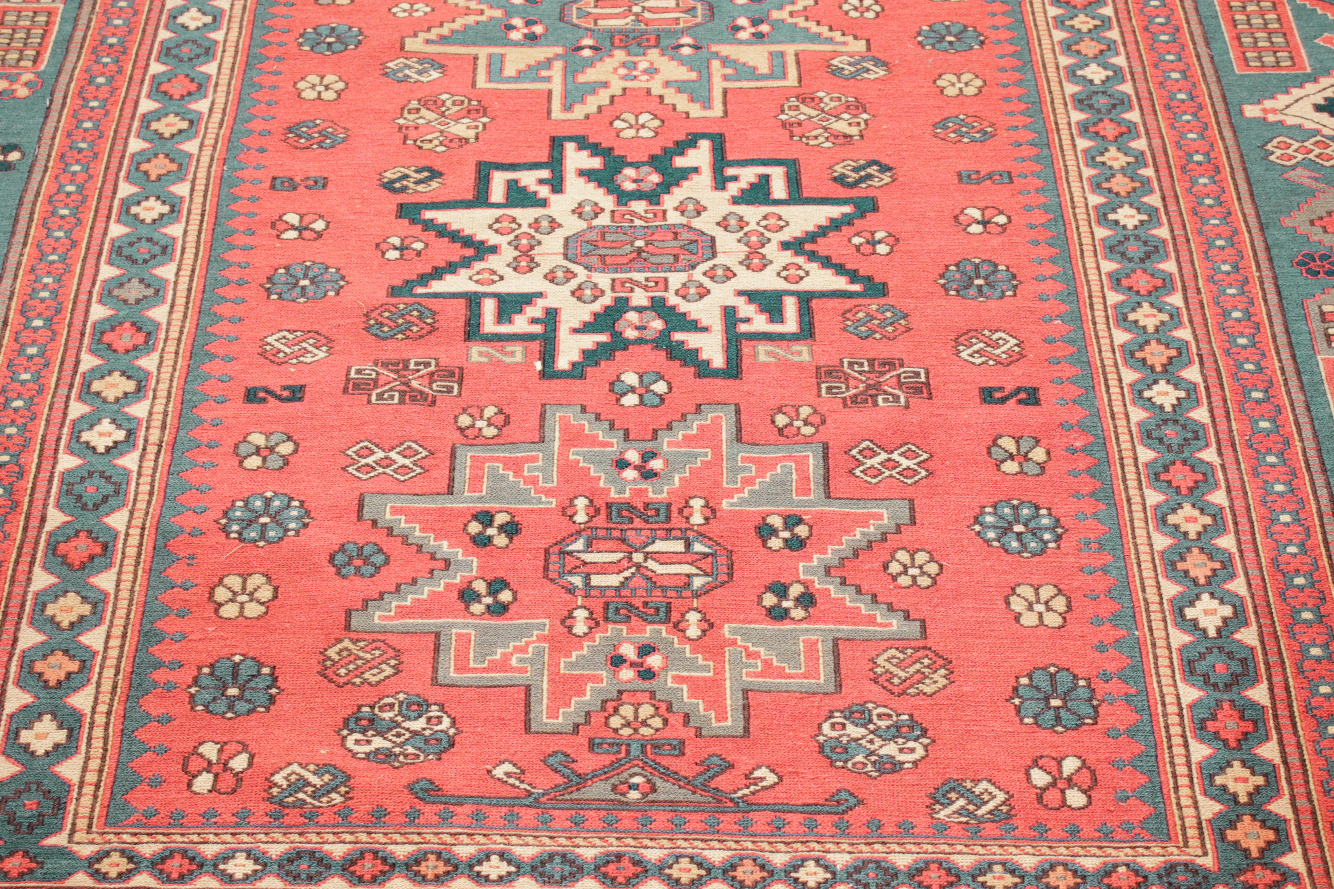 Azerbaijani Vintage Caucasian Geometric Design Sumak Rug with Lesghi Stars For Sale