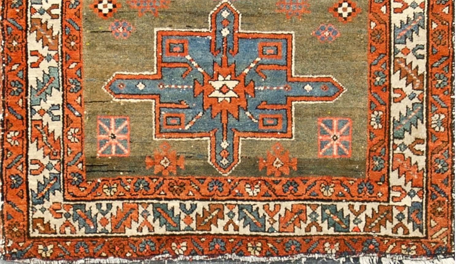 Hand-Woven Vintage Caucasian Karabagh Rug, circa 1940 3'2 x 4'4 For Sale