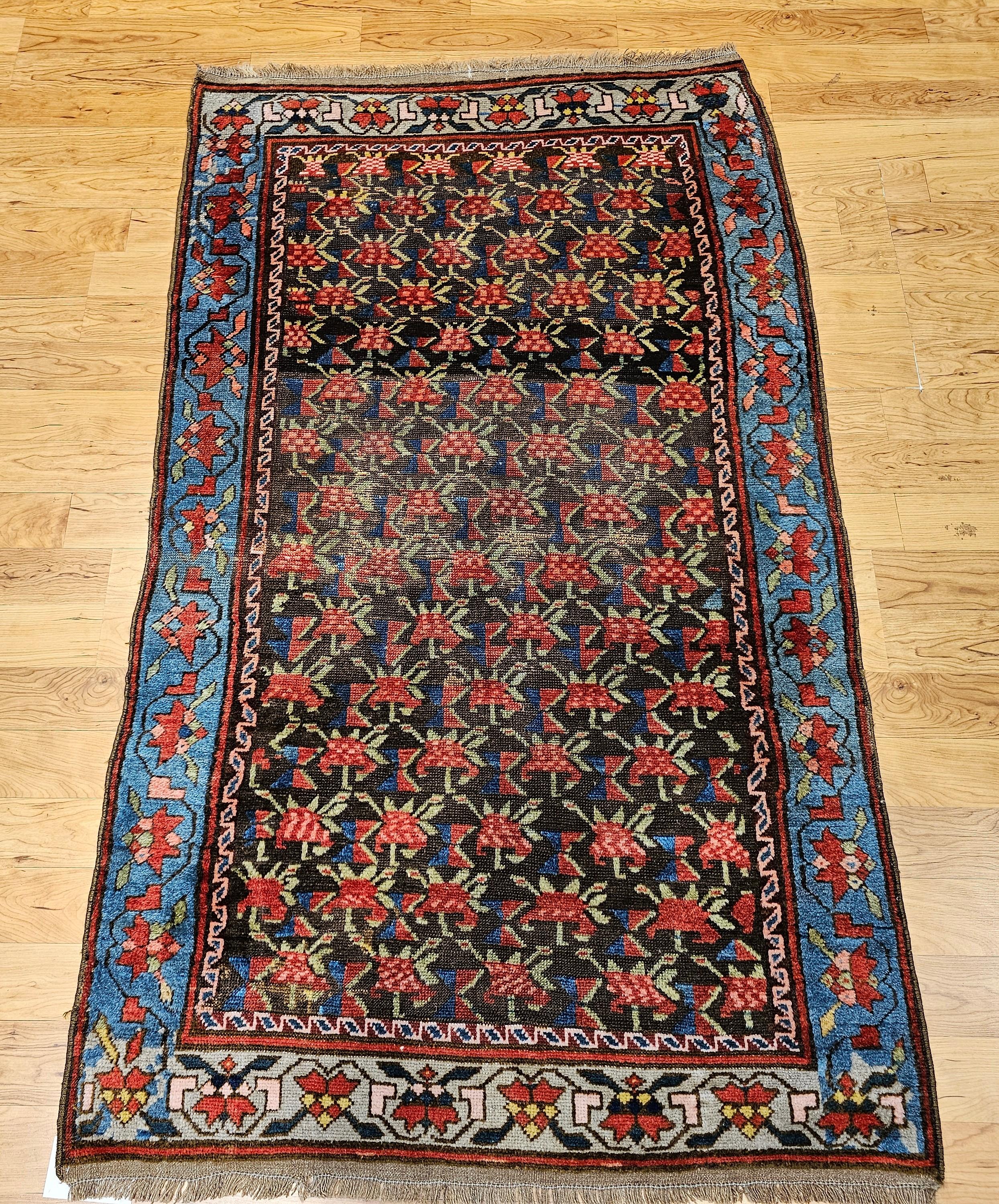 Vintage Caucasian Karabagh in Allover Pattern in Brown, Blue, Yellow, Green, Red For Sale 10