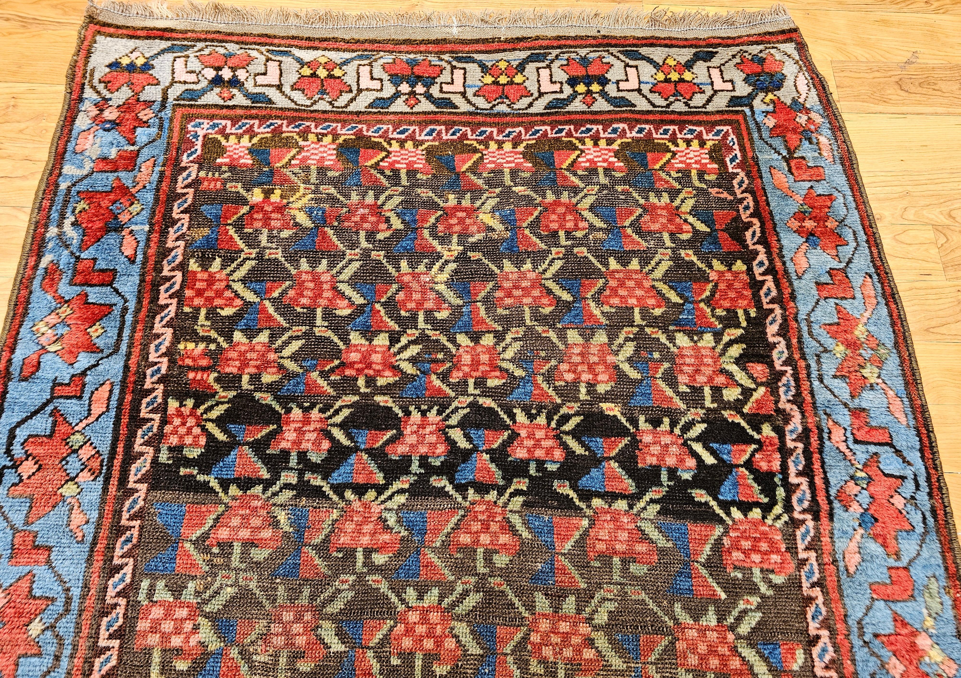 20th Century Vintage Caucasian Karabagh in Allover Pattern in Brown, Blue, Yellow, Green, Red For Sale