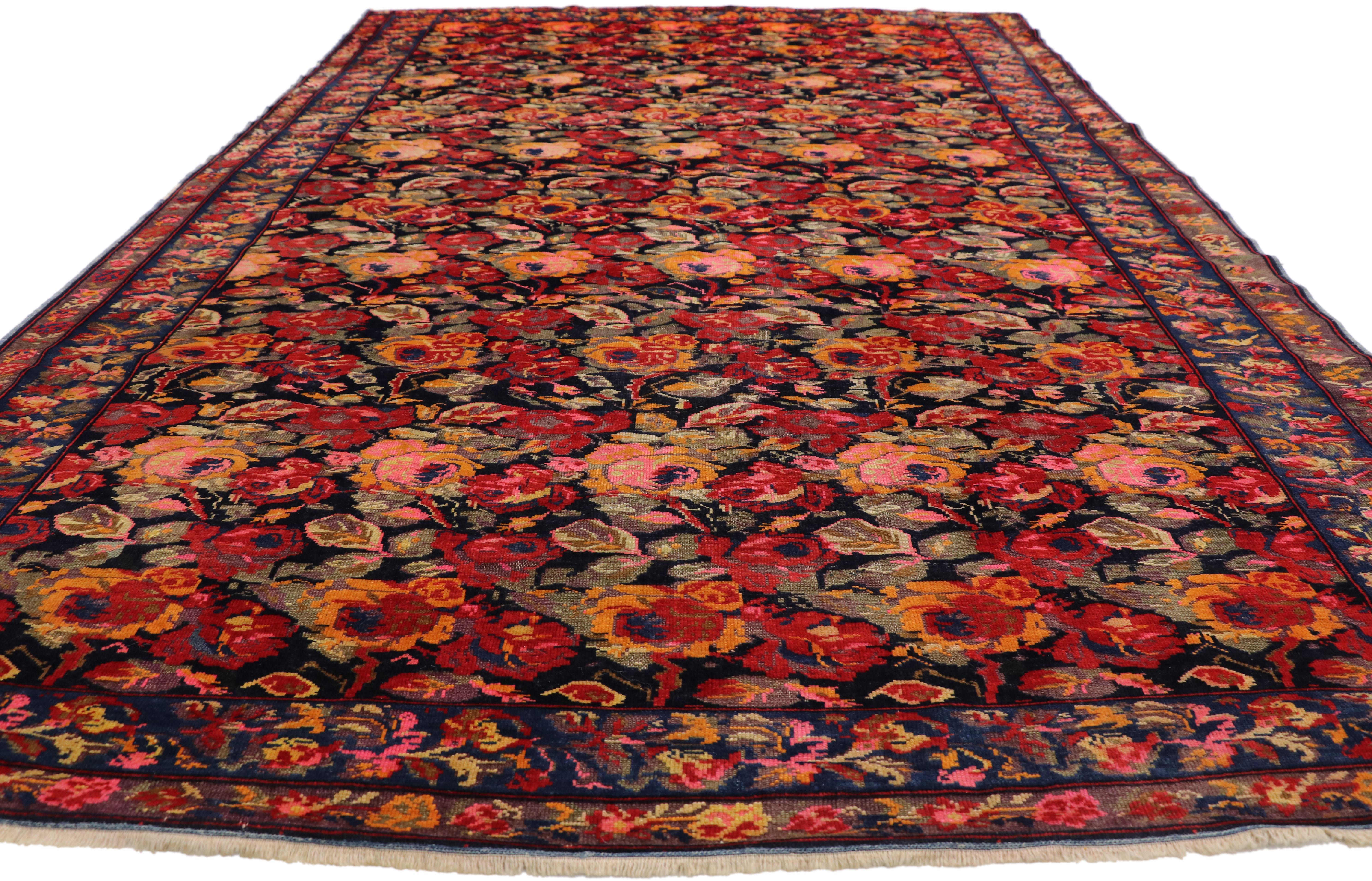 Hand-Knotted Vintage Caucasian Karabagh Rose Rug with English Cottage Tudor Style, Gol Farang For Sale