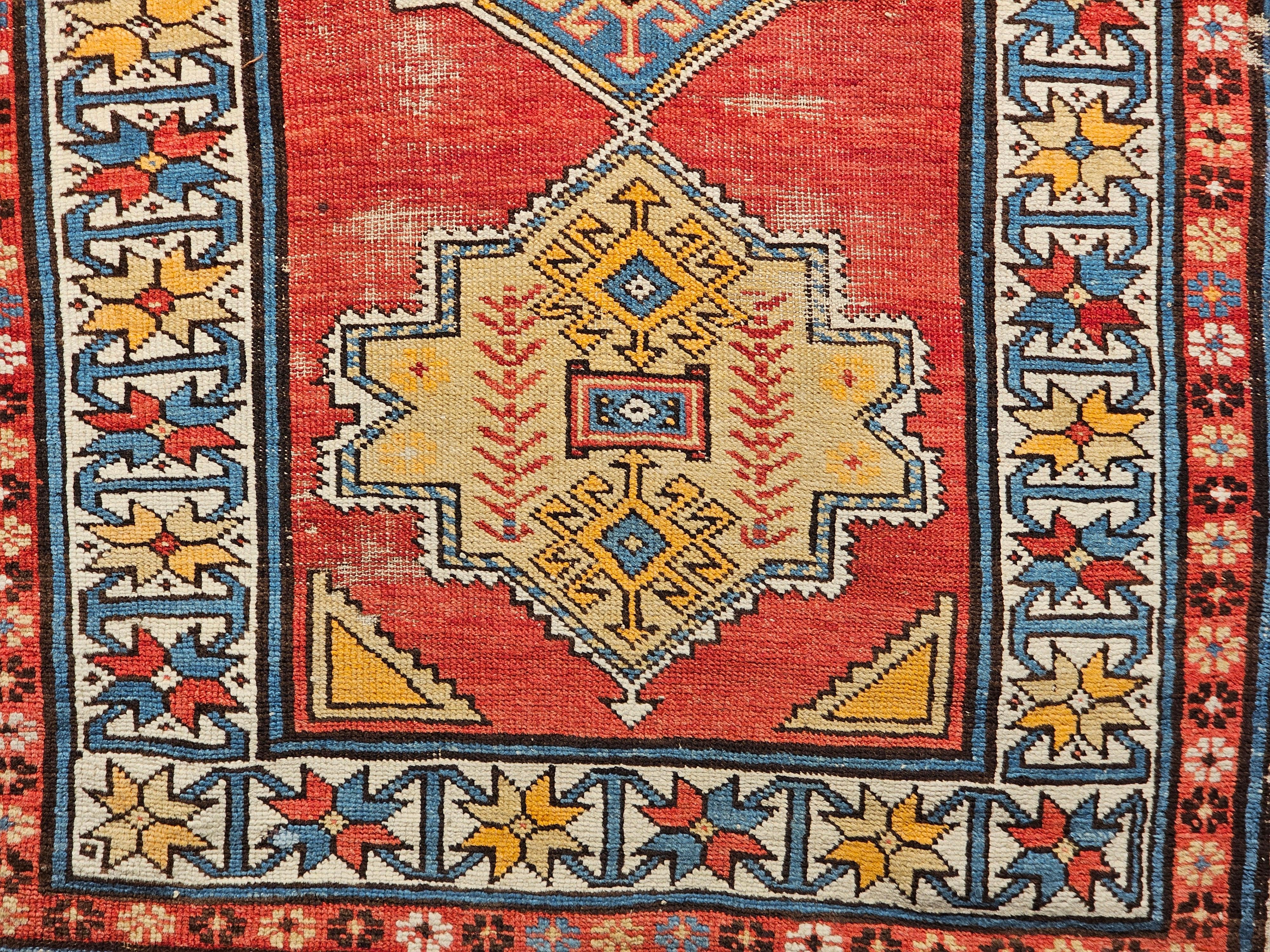 Alfombra caucásica kazaka vintage, principios del siglo XX siglo XIX en venta
