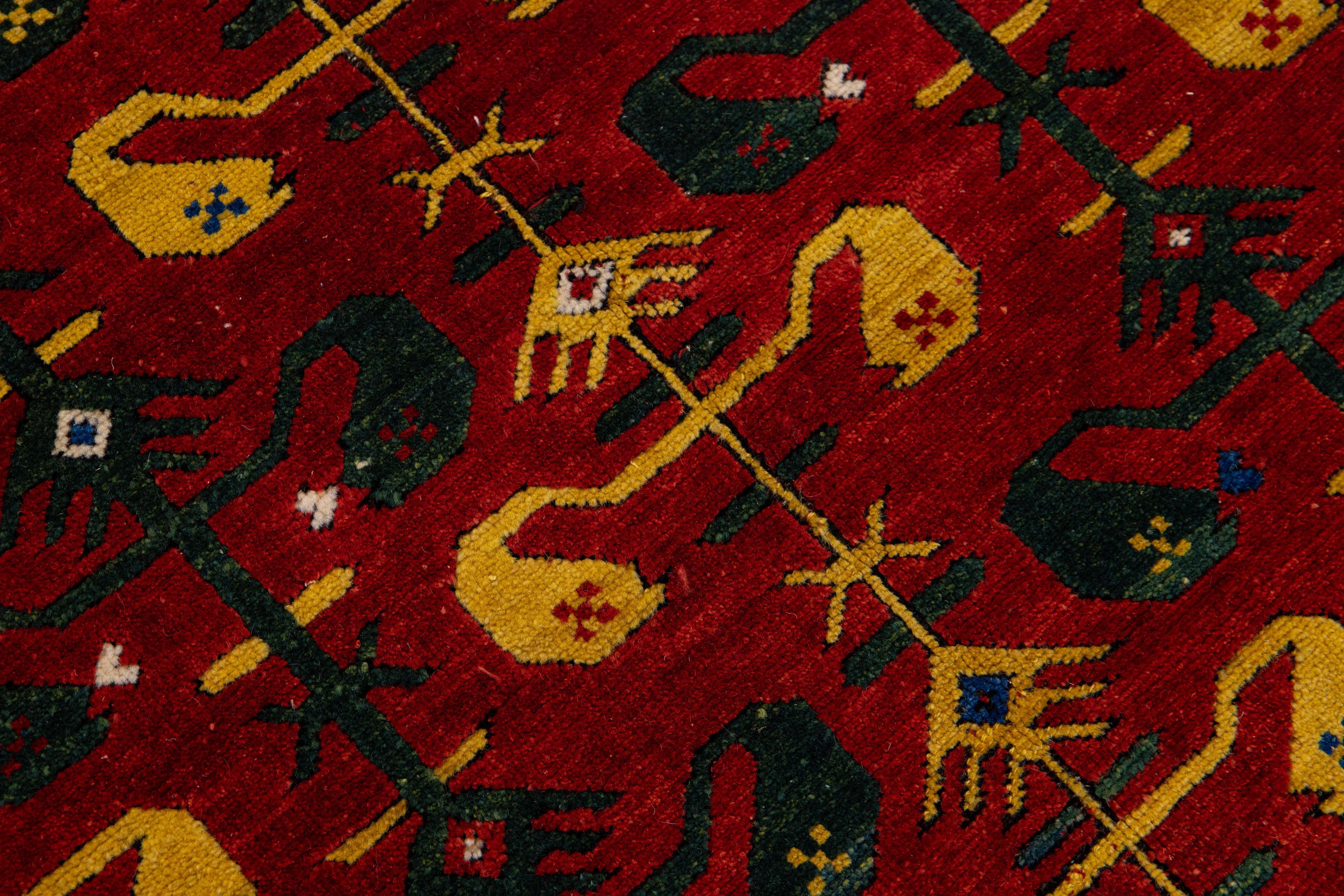 Vintage Caucasian Kazak Handmade Scatter Wool Rug in Red For Sale 1